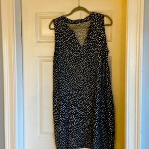Lands End Sleeveless Black White Polka Dot Dress Pockets Medium